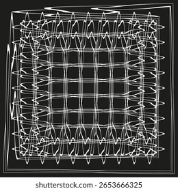 Abstract square pattern. Wavy line grid. Intricate texture Vector. Dark background design. EPS 10.
