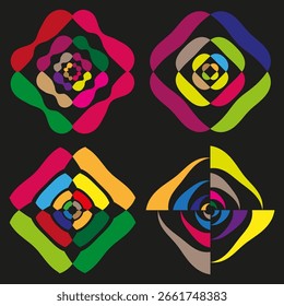 Abstract square patterns. Colorful geometric shapes. Dynamic rotation Vector. Modern art elements. EPS 10.