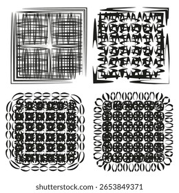 Abstract square patterns. Geometric Vector designs. Grid shape illustration. Black graphic collection