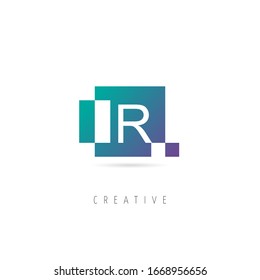 Logotipo del medidor de píxeles cuadrado abstracto R, plantilla del logotipo del tubo del vector de diseño