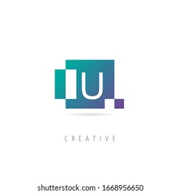 Abstract Square Pixel Leter U Logo, Design Vector Pixel Logo Template