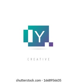 Logotipo Y del medidor de píxeles cuadrado abstracto, plantilla de logotipo del tubo del vector de diseño