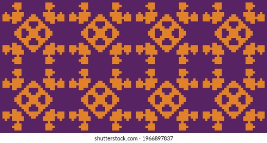 Resumen cuadrado Fondo de mosaico Pixel de 8 bits. Colores de la ilustración del vector:  Púrpura caliente, oro tahiti