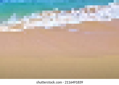 Abstract square pixel mosaic background illustration. Sea, waves and sand wallpaper. Vector illustration.
