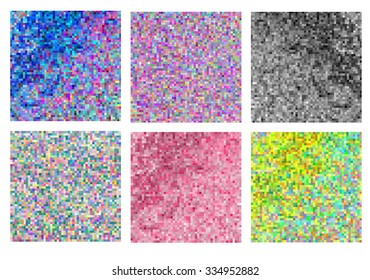 Abstract square pixel mosaic background set. Abstract vector background. Mosaic with bright pixels