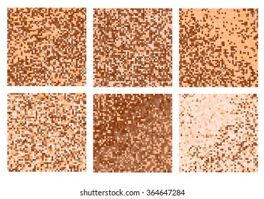 Abstract square pixel mosaic background set.