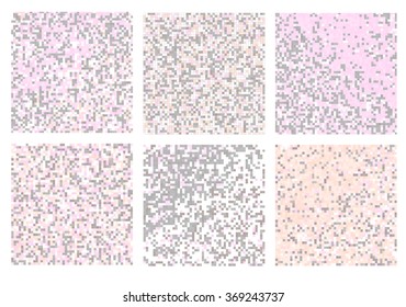 Abstract square pixel mosaic background set.