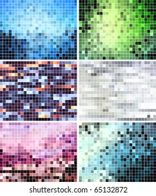 abstract square pixel mosaic backgrounds set
