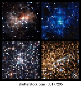 abstract square pixel mosaic backgrounds set