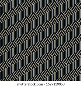 Abstract Square rounded seamless line geometric pattern vector background. dark blue and gold color texture