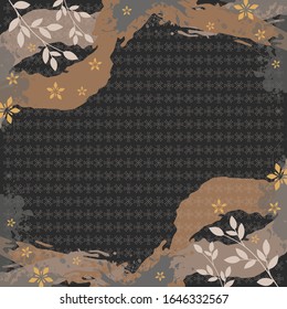 Abstraktes quadratisches Schal-Design mit Blatt auf Schwarz