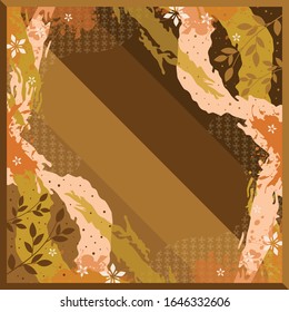 Diseño de la bufanda cuadrada abstracta con hoja en color marrón
