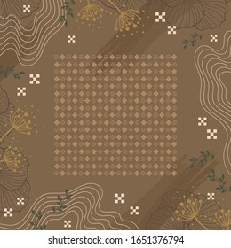 Abstract square scarf pattern design with floral ornament on brown background