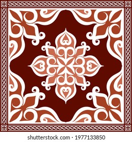 Abstract square scarf pattern design with floral ornament on colored background