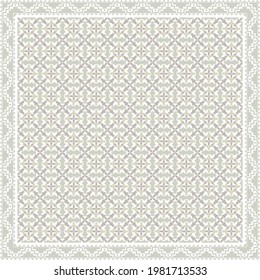 Abstract square scarf pattern design with floral ornament on colored background