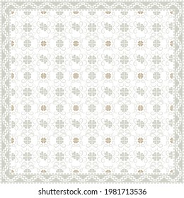 Abstract square scarf pattern design with floral ornament on colored background