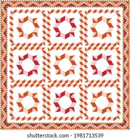 Abstract square scarf pattern design with floral ornament on colored background