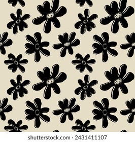 abstract square seamless pattern with cute chamomile flowers. hand drawn  floral simple background surface design, textile, print, wrapp paper, cover. vector art illustration.