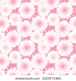 Abstract square seamless pattern with fluffy flowers and checked background. Pastel pink vector surface design, textile, fabric, wrapping paper, covers.