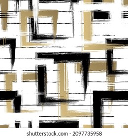 Abstract square seamless pattern. Repeating gold grunge backdrop. Random paint brushed. Background golden scandinavian printed. Geometric texture. Repeated scandi printing for design prints. Vector