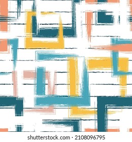 Abstract square seamless pattern. Repeating color grunge backdrop. Background random squares printed. Geometric texture. Repeated graphic printing. Patern for design prints textile, fabric. Vector