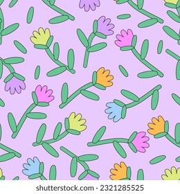 Abstract square seamless patterns with vintage groovy pop art daisy flowers. Retro floral vector background surface design, textile, stationery, wrapping paper print, covers. 60s, 70s, 80s style