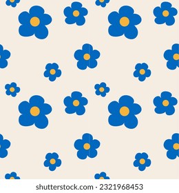 Abstract square seamless patterns with vintage groovy daisy flowers. Retro floral vector background surface design, textile, stationery, wrapping paper