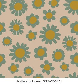 Abstract square seamless patterns with vintage daisy flowers. Old pattern. Retro floral vector background surface design, textile, stationery, wrapping paper, covers. 60s, 70s, 80s style. Vector