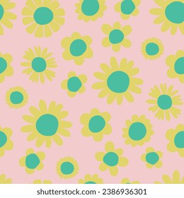 Resumen de patrones cuadrados sin costura con flores de margarita vintage. Patrón rosa. Diseño retro de superficie de fondo vectorial floral, textil, papelería, papel envolvente, cubiertas. estilo de los años 60, 70 y 80. Vector