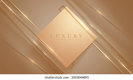 Abstract Square Shaped Brown Luxury Background With Gold Lines Glitter Diagonal