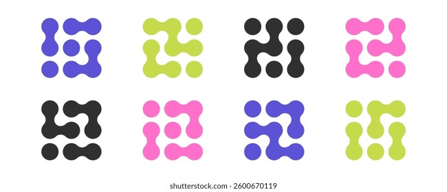 Abstract square shaped metaball circle connections vector illustration isolated on white background.