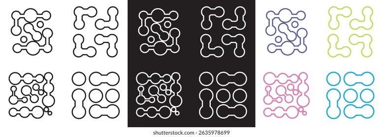 Abstrato quadrado em forma de círculo metabólico conexões.  Vetor para sites, interfaces móveis, apresentações, banner, marca visual etc. Ilustração vetorial. isolada no plano de fundo branco e preto.
