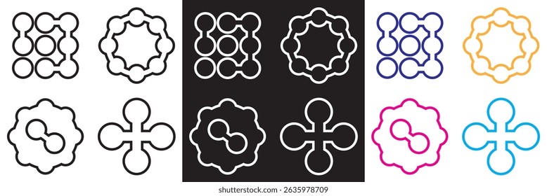 Conexiones Abstractas de círculos metabólicos de forma cuadrada.  Vector para Sitios web, interfaces móviles, presentaciones, Anuncio, imagen de marca, etc. Ilustración vectorial. aislado en el fondo blanco y negro.
