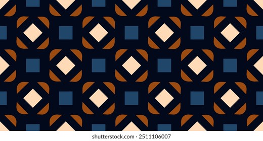 Abstract square shapes pattern elegant geometric motif classic blue minimal background. Small diamond, triangle elements modern fabric design textile swatch ladies dress, man shirt allover print block