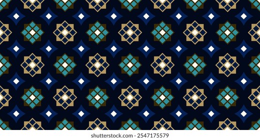 Abstract square shapes pattern elegant geometric motif classic blue minimal background. Small tiles diamond elements modern fabric design textile swatch ladies dress, man shirt allover print block.
