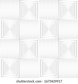 Abstrakter Square Spiral und Streifen. Vektorillustration. Weißer abstrakter, nahtloser geometrischer Musterhintergrund. Kunststil kann in Cover-Design, Buchdesign, Poster, CD-Cover, Flyer, Werbung verwendet werden.
