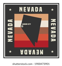 Abstract square stamp or sign with silhouette and name of US state Nevada, vector illustration