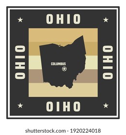 Abstract square stamp or sign with silhouette and name of US state Ohio, vector illustration