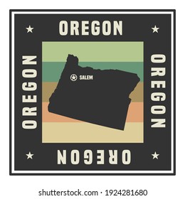 Abstract square stamp or sign with silhouette and name of US state Oregon, vector illustration