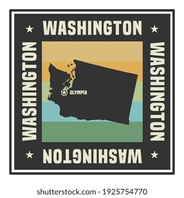Abstract square stamp or sign with silhouette and name of US state Washington, vector illustration