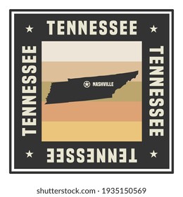 Abstract square stamp or sign with silhouette and name of US state Tennessee, vector illustration