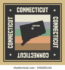 Abstract square stamp or sign with silhouette and name of US state Connecticut, vector illustration