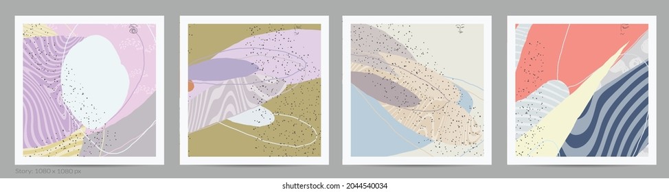 Resumen de plantilla cuadrada con líneas y solapamientos de pintura. Composición simple contemporánea. Diseño de arte moderno. Color natural texturado con puntos y líneas. Colores mate.