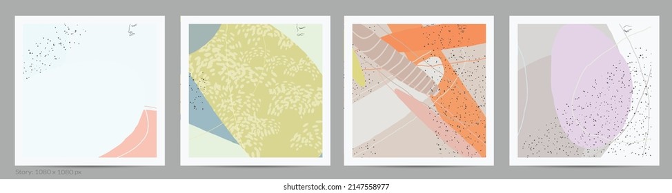 Resumen de plantilla cuadrada con líneas y solapamientos de pintura. Composición simple contemporánea. Diseño de arte moderno. Color natural texturado con puntos y líneas. Colores mate.