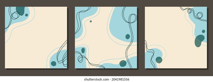 Abstract square templates with random shapes. Trendy design. Suitable for social media posts, text, photos, banners. Vector background.
Beige-blue background.