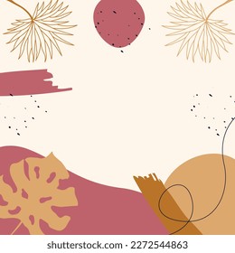Abstract square templates with tropical leaves and geometric shapes. Good for social media posts, mobile apps, banner designs and online promotions and adverts. Hand-drawn tropical vector background.