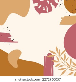 Abstract square templates with tropical leaves and geometric shapes. Good for social media posts, mobile apps, banner designs and online promotions and adverts. Hand-drawn tropical vector background.