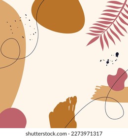 Abstract square templates with tropical leaves and geometric shapes. Good for social media posts, mobile apps, banner designs and online promotions and adverts. Hand-drawn tropical vector background.