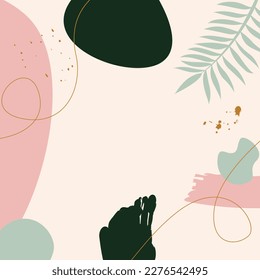 Abstract square templates with tropical leaves and geometric shapes. Good for social media posts, mobile apps, banner designs and online promotions and adverts. Hand-drawn tropical vector background.