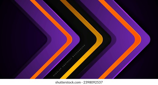Abstract square theme arrows overlap background with purple and black shapes with orang and gold lines pattern for graphics design .Eps10 vector
